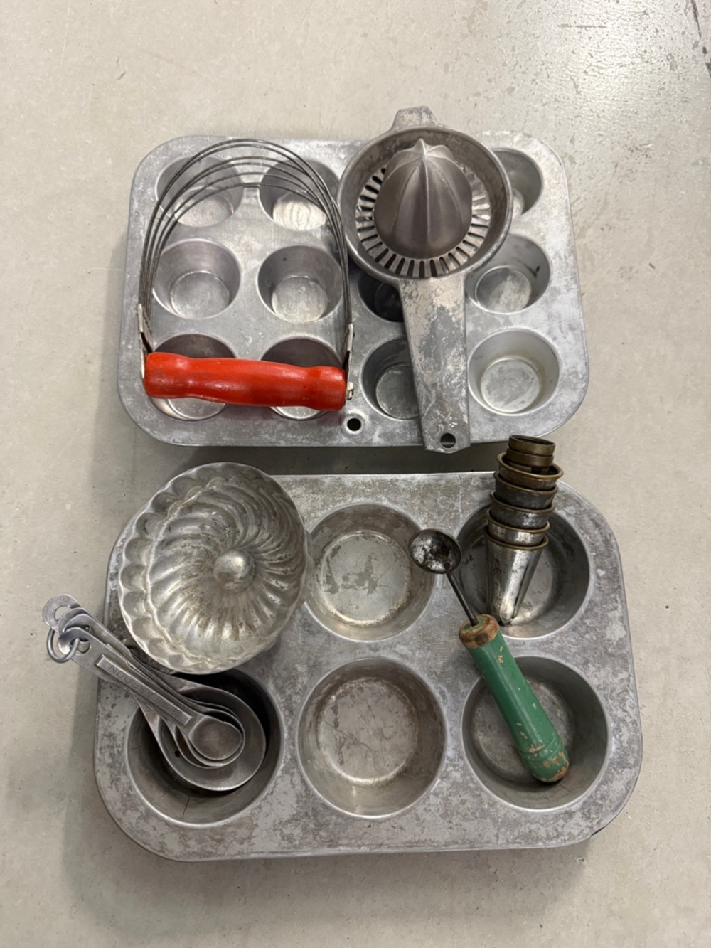 Vintage Aluminum Muffin Pans and kitchen tools